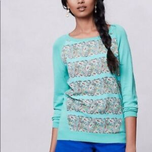 Anthropologie Paisley Mixed Media green Sweater by Moth.Medium